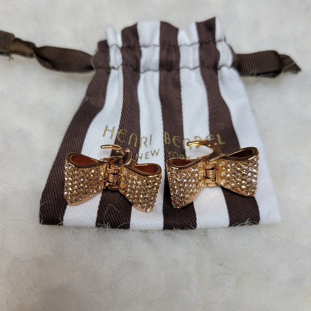 Henri Bendel Swarovski crystal bow hair clips